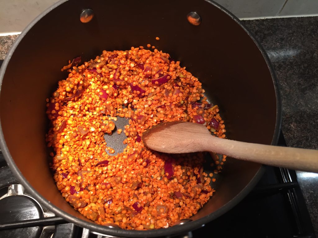 Adding the lentils