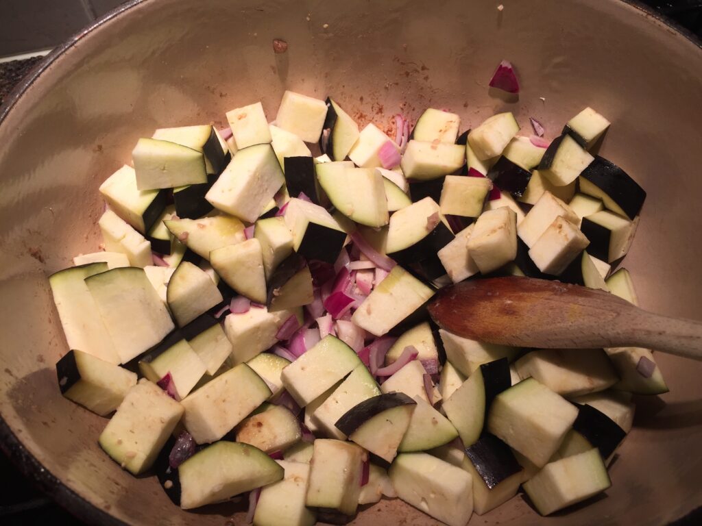 Add the aubergine